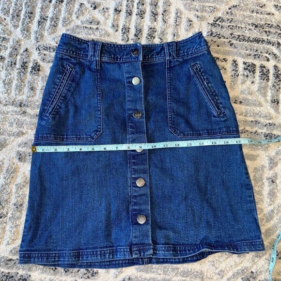 Denim Skirt Button Snap Front Mini Skirt Two Pockets A New Day Size 4 - Picture 4 of 8